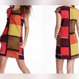 Ann Taylor Loft color block shift style dress, bold colors, pockets , size 10P